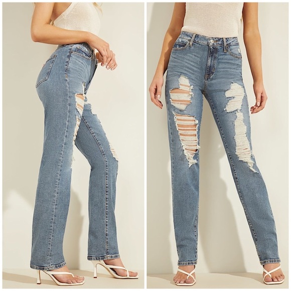 New GUESS Abrasion detail relaxed-fit denim Jeans SZ 27 - Picture 1 of 10